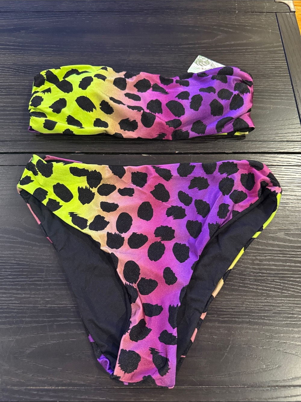 Sunset Leopard Bandeau Bikini Set - Multicolor